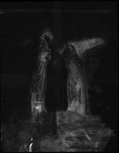 Fig. 3 Macro X-Ray fluorescence (MA-XRF) scan showing the presence of paint containing mercury beneath the composition of the indigo dyers. 