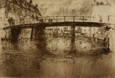 James McNeill Whistler, Brug, Amsterdam 1889, ets en droge naald op papier, 16,3 × 24 cm, Hunterian Art Gallery, University of Glasgow, legaat van Rosalind B. Philip (1958)