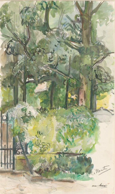 Barbara van Houten, Gezicht in tuin, 1875-1931, waterverf, potlood en krijt, 48,3 × 28,7 cm. Rijksmuseum, Amsterdam, schenking van mevrouw M.A. van Houten, Zeist